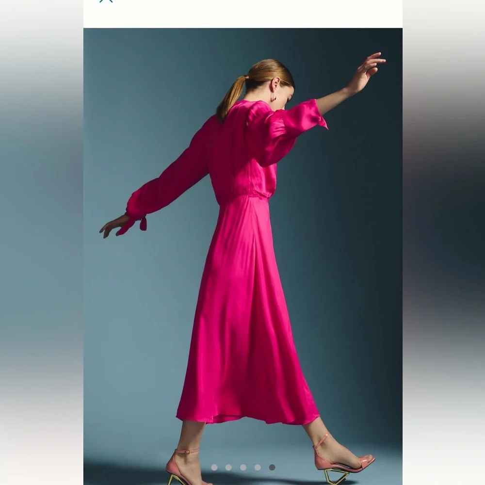 Farm Rio Anthropologie Cutout Long Sleeve Maxi Dress Hot Pink Womens Size XS New - Picture 5 of 9